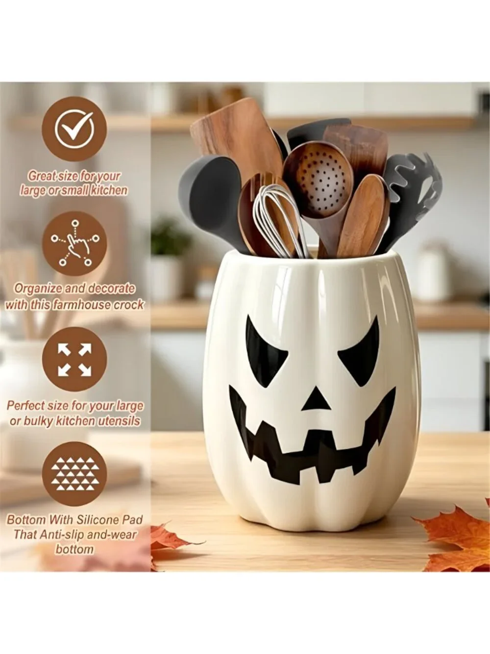 Halloween Kitchen Decor, Ceramic Halloween Pumpkin Utensil Holder